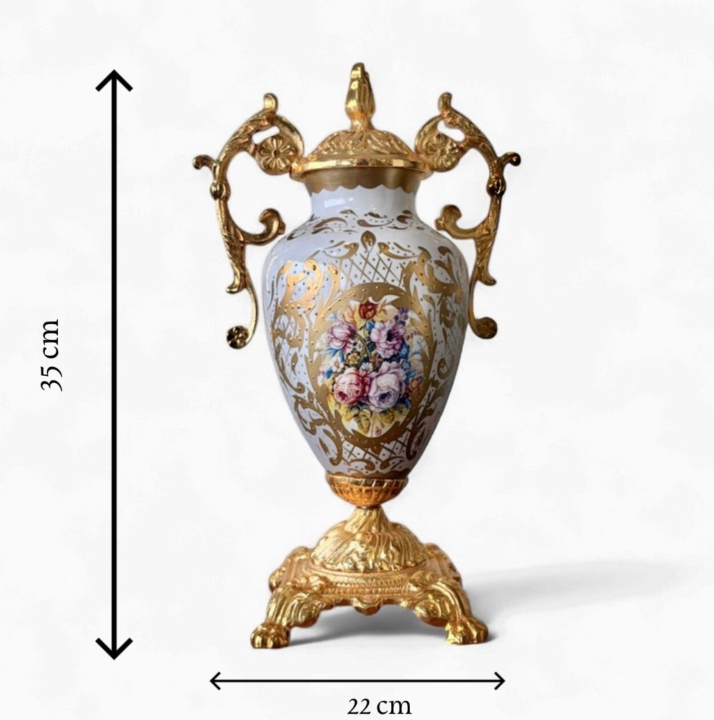 Gold-Plated Malik Porcelain Urn: The Grand White Palace Vase