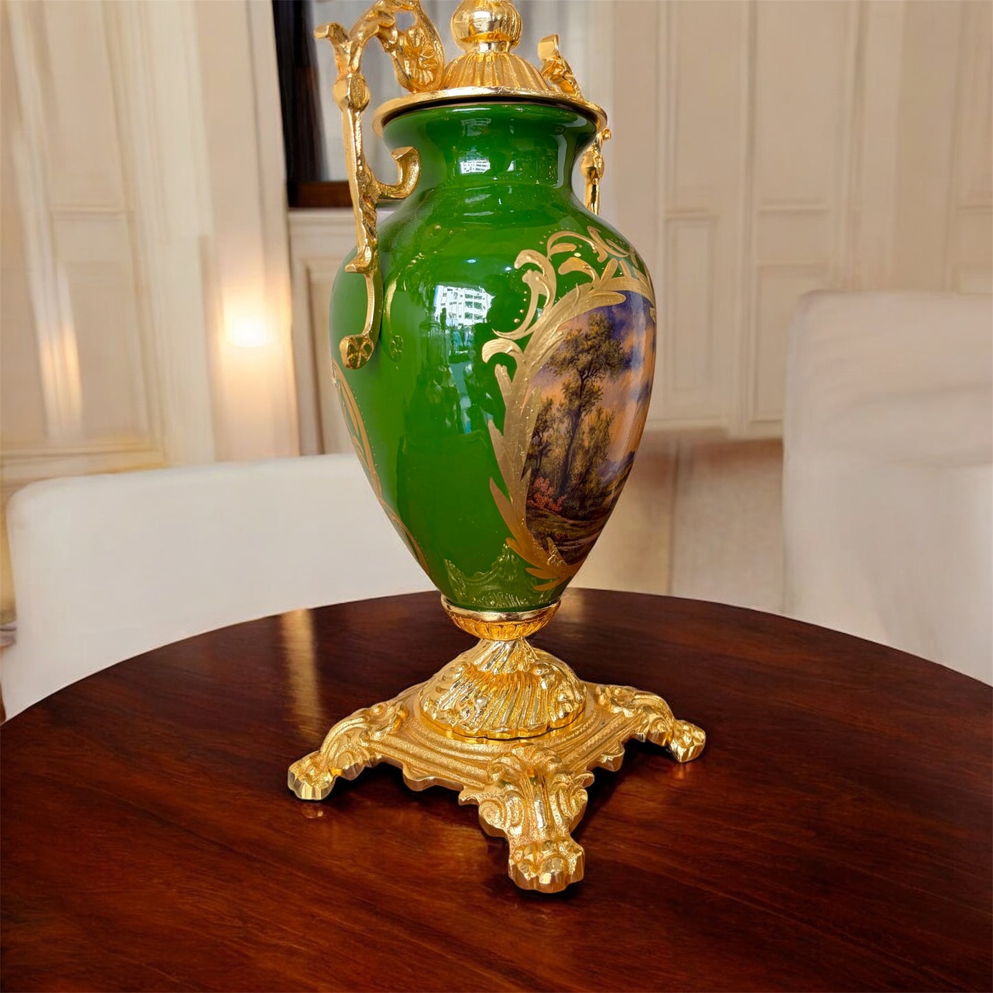 Gold-Plated Imperial Table Lamp: The Emerald Landscape