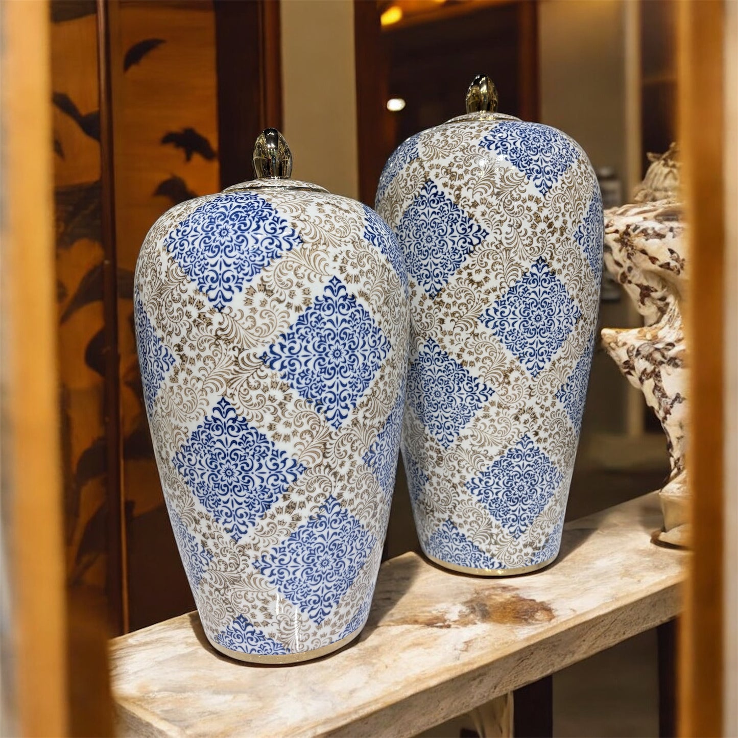 Royal Damask Sapphire Vases - Set of two