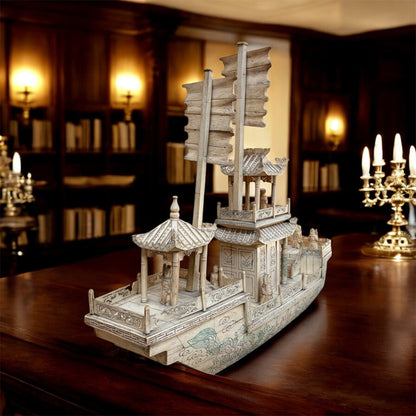 Hand-Carved Bone Junk Ship Model: The Oriental Grandeur