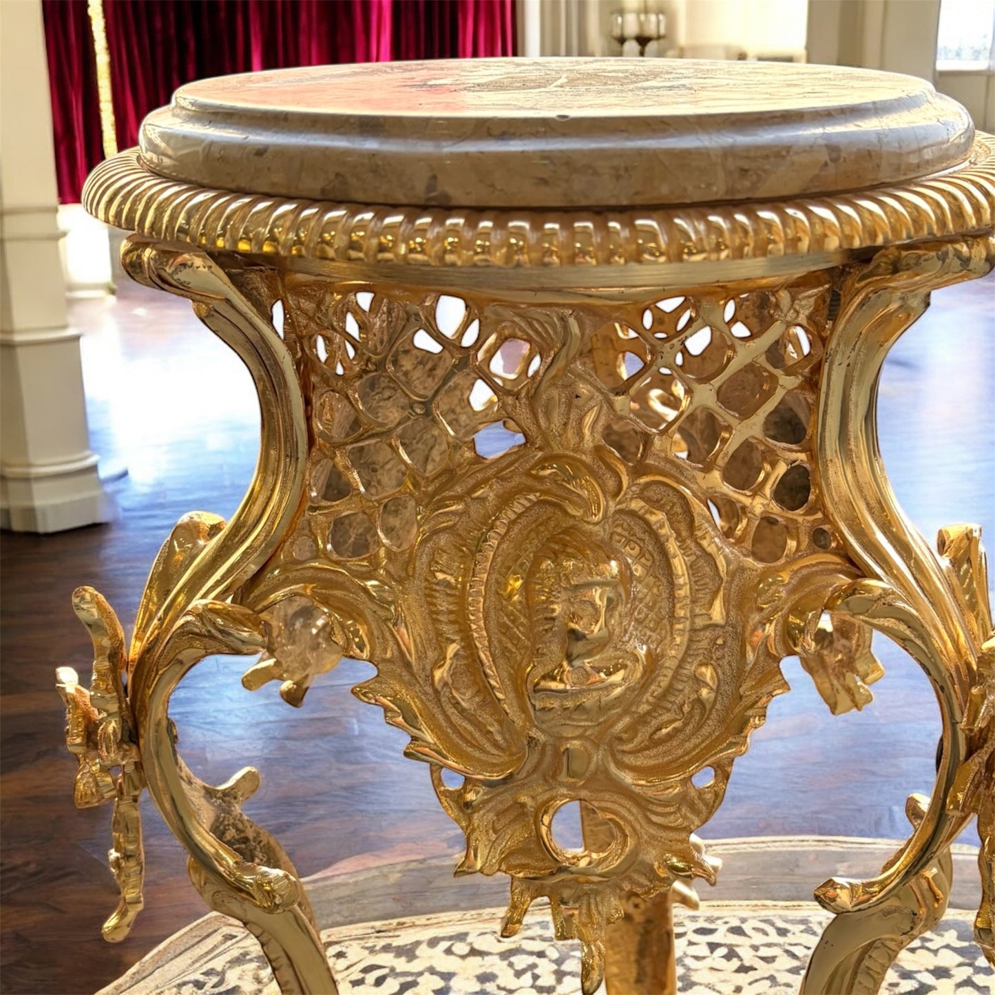 Gold-Plated Marble Pedestal Table: The Royal Occasional Table