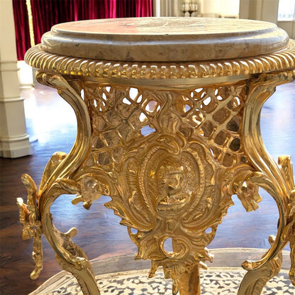 Gold-Plated Marble Pedestal Table: The Royal Occasional Table