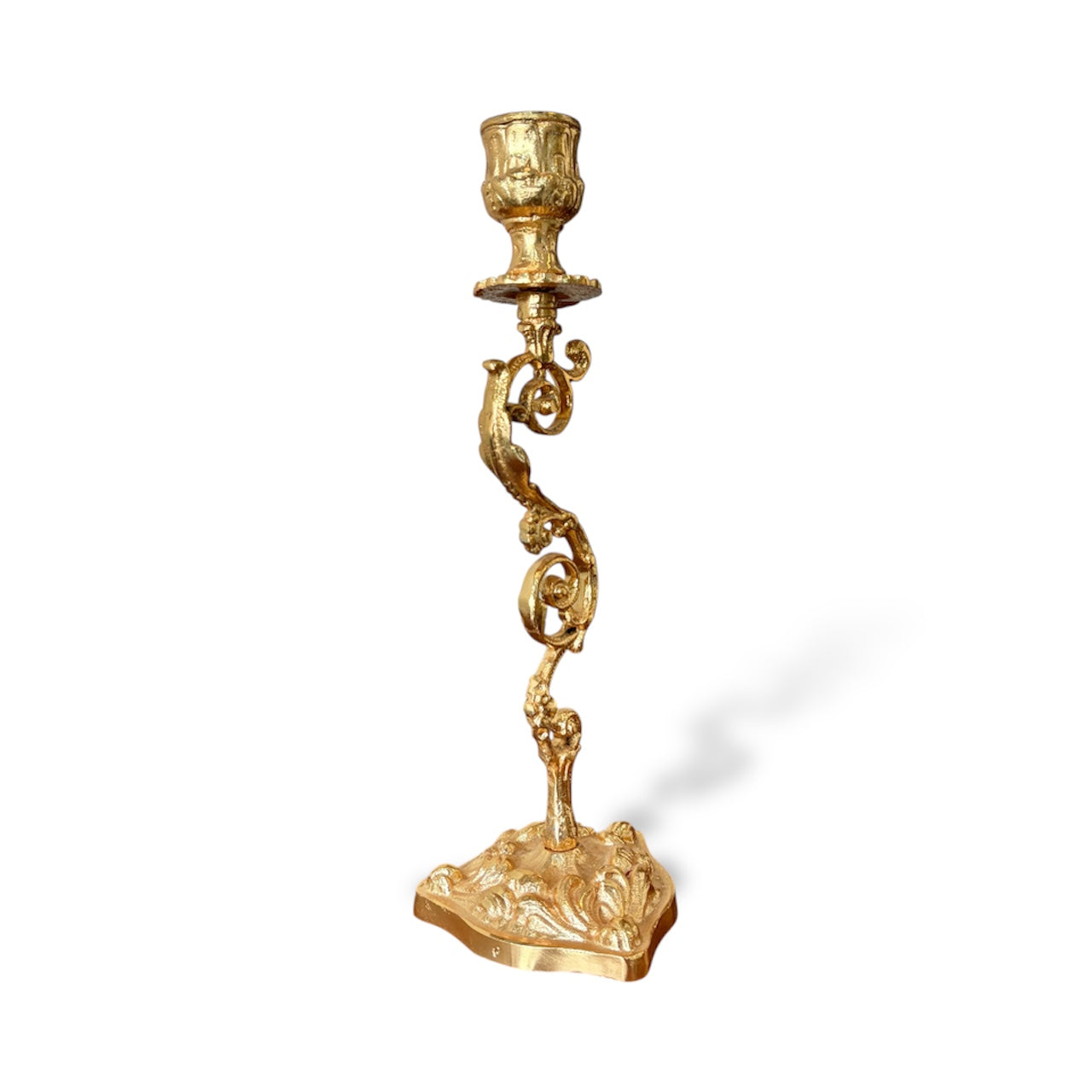 Gold-Plated Rococo Solitaire Candlestick: The Gilded Scepter