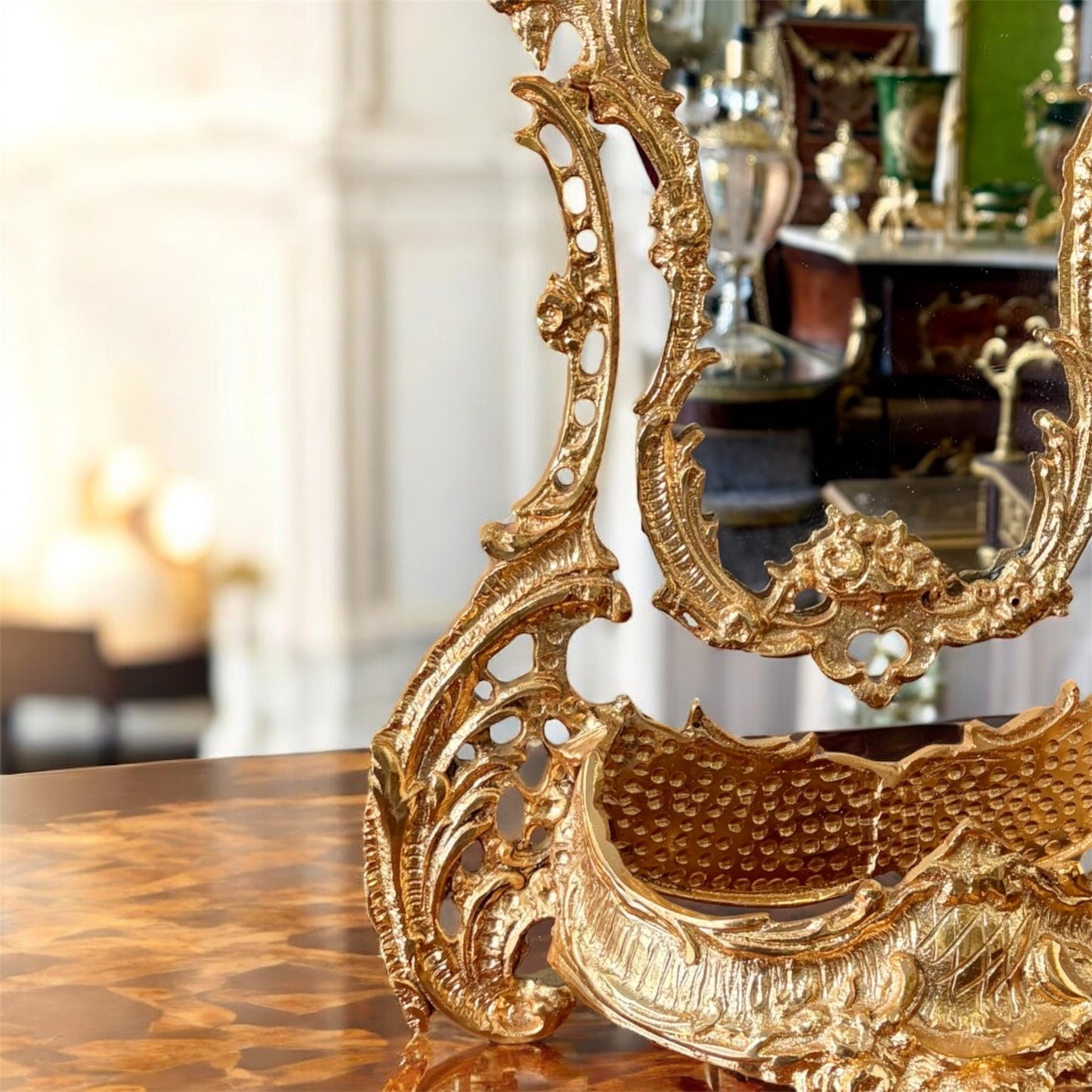 Gold-Plated Rococo Vanity Mirror: The Antique Gilded Crown