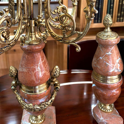The Imperial Red Marble Garniture: Clock and Candelabra Set