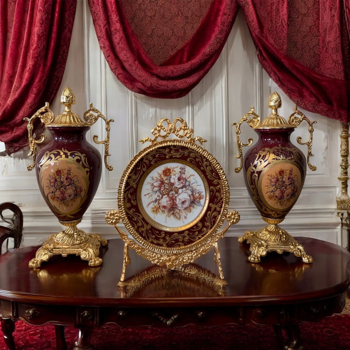 Gold-Plated Bordeaux Garniture Set: The Crimson Collection