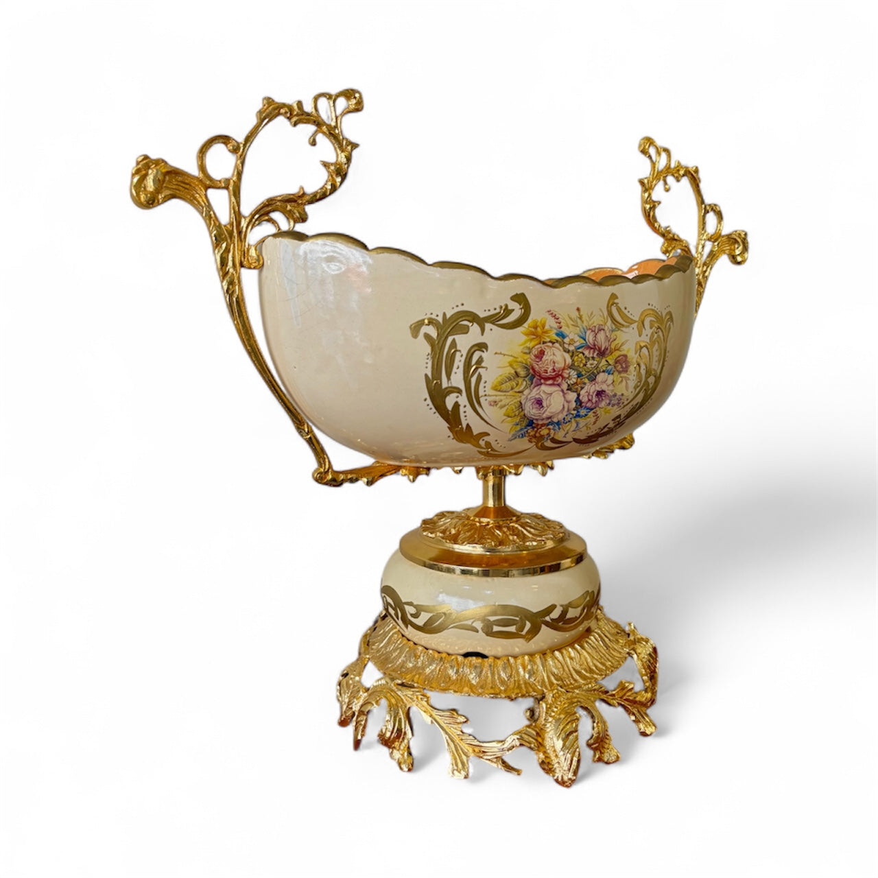 Gold-Plated Rococo Centerpiece Bowl: The Ivory Scroll