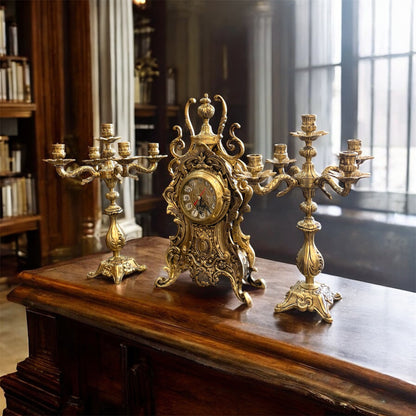 The Gilded Antique Desk Garniture: Clock and Candelabra Set