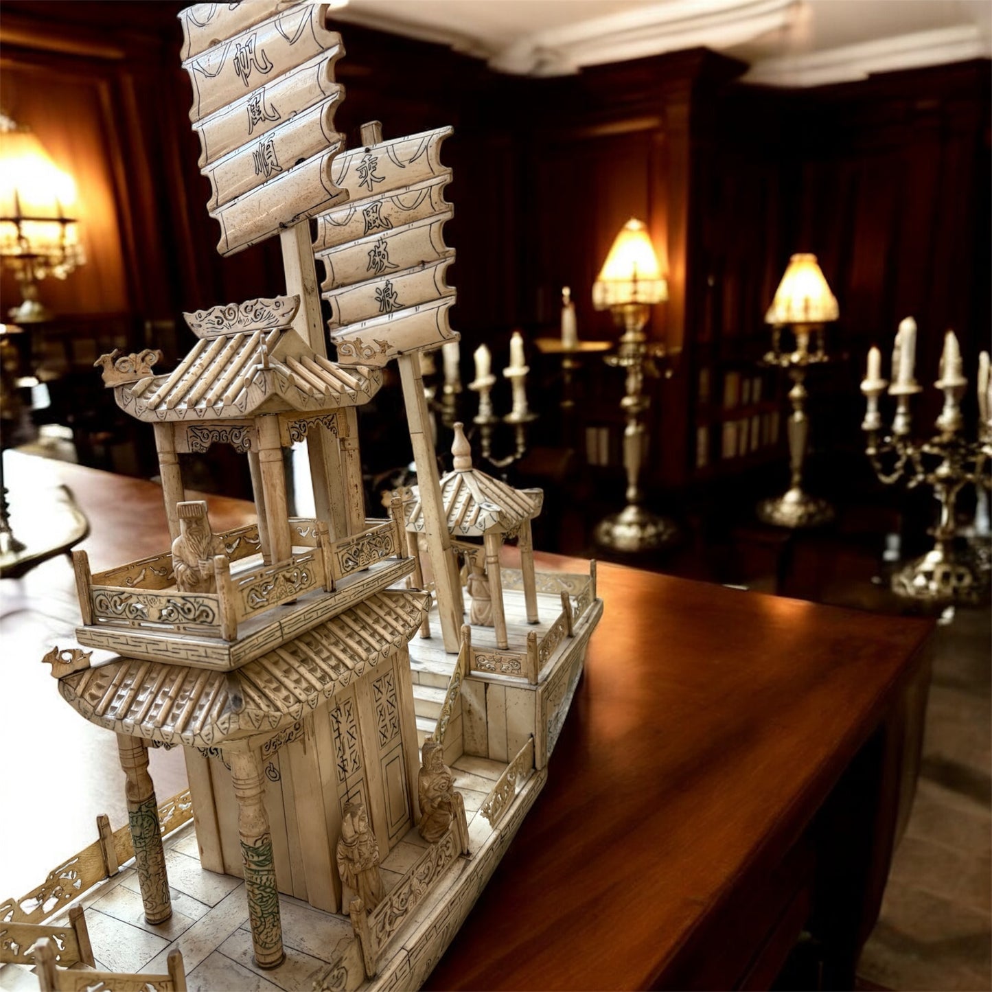 Hand-Carved Bone Junk Ship Model: The Oriental Grandeur