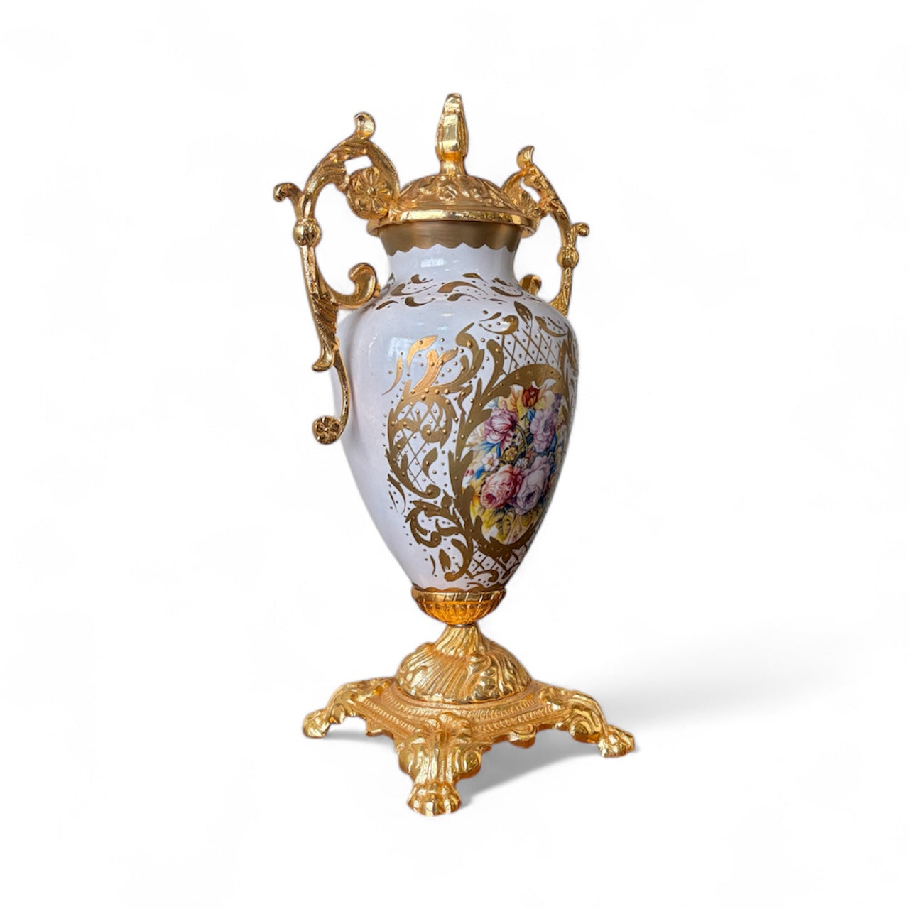 Gold-Plated Malik Porcelain Urn: The Grand White Palace Vase
