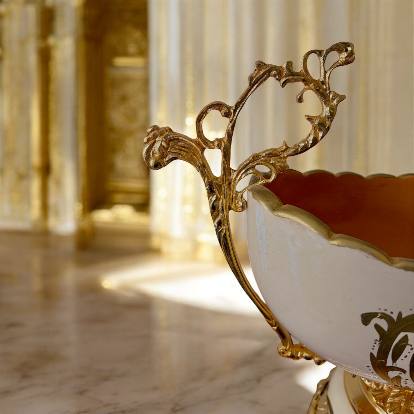 Gold-Plated Rococo Centerpiece Bowl: The Ivory Scroll