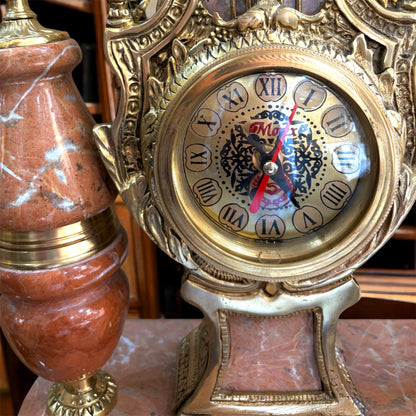 The Imperial Red Marble Garniture: Clock and Candelabra Set