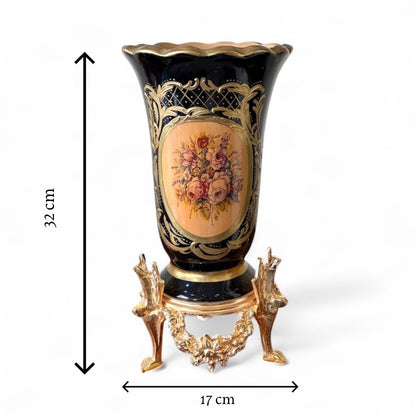 Gold-Plated Malik Obsidian Trumpet Vase: The Black & Gold Drama
