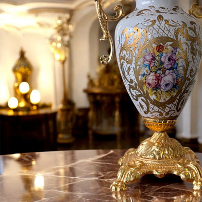 Gold-Plated Malik Porcelain Urn: The Grand White Palace Vase