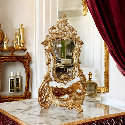 Gold-Plated Rococo Vanity Mirror: The Antique Gilded Crown