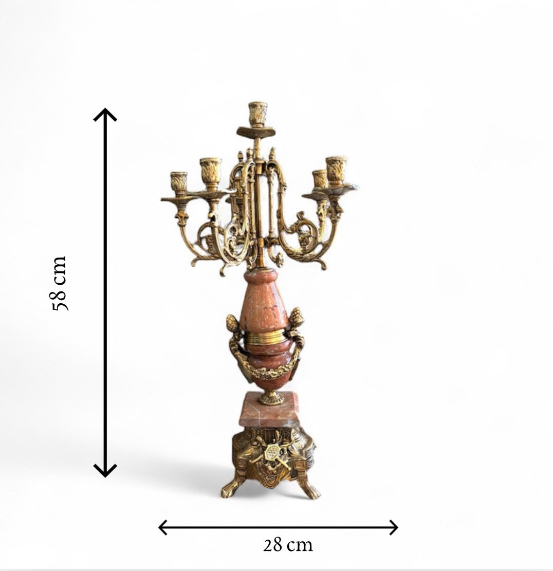 The Imperial Red Marble Garniture: Clock and Candelabra Set