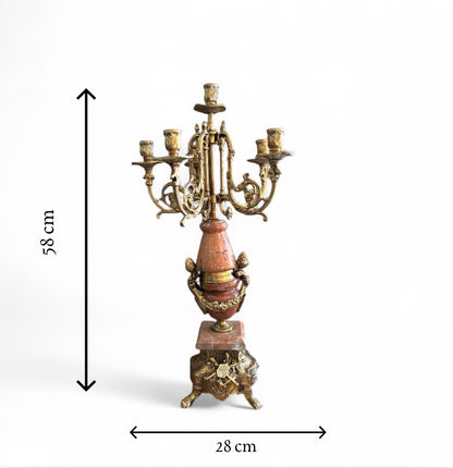 The Imperial Red Marble Garniture: Clock and Candelabra Set