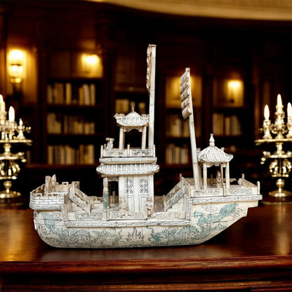 Hand-Carved Bone Junk Ship Model: The Oriental Grandeur