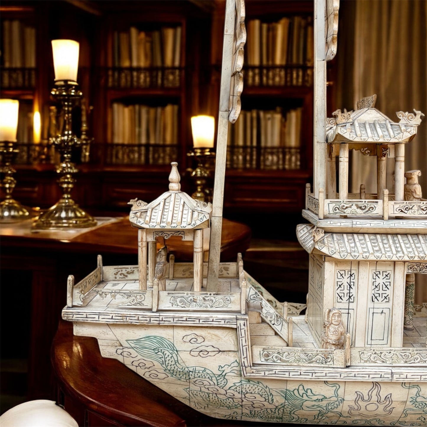 Hand-Carved Bone Junk Ship Model: The Oriental Grandeur
