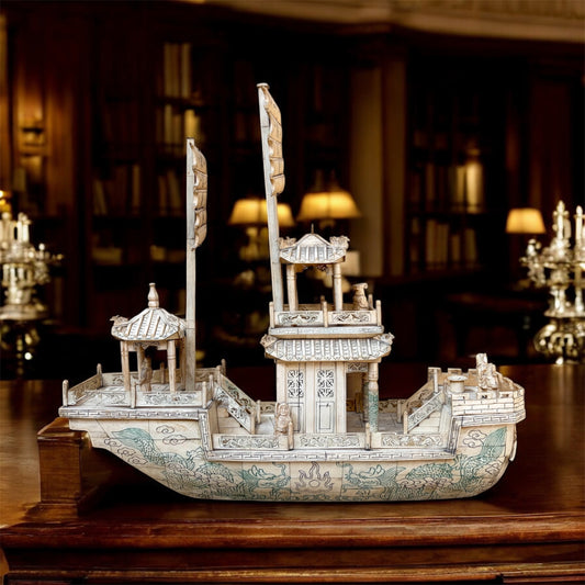 Hand-Carved Bone Junk Ship Model: The Oriental Grandeur