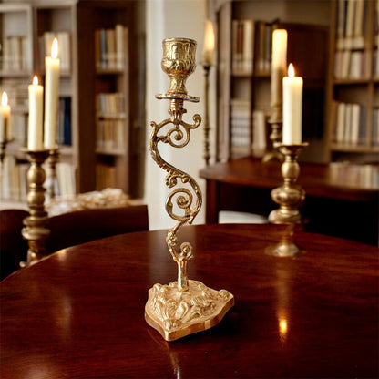 Gold-Plated Rococo Solitaire Candlestick: The Gilded Scepter