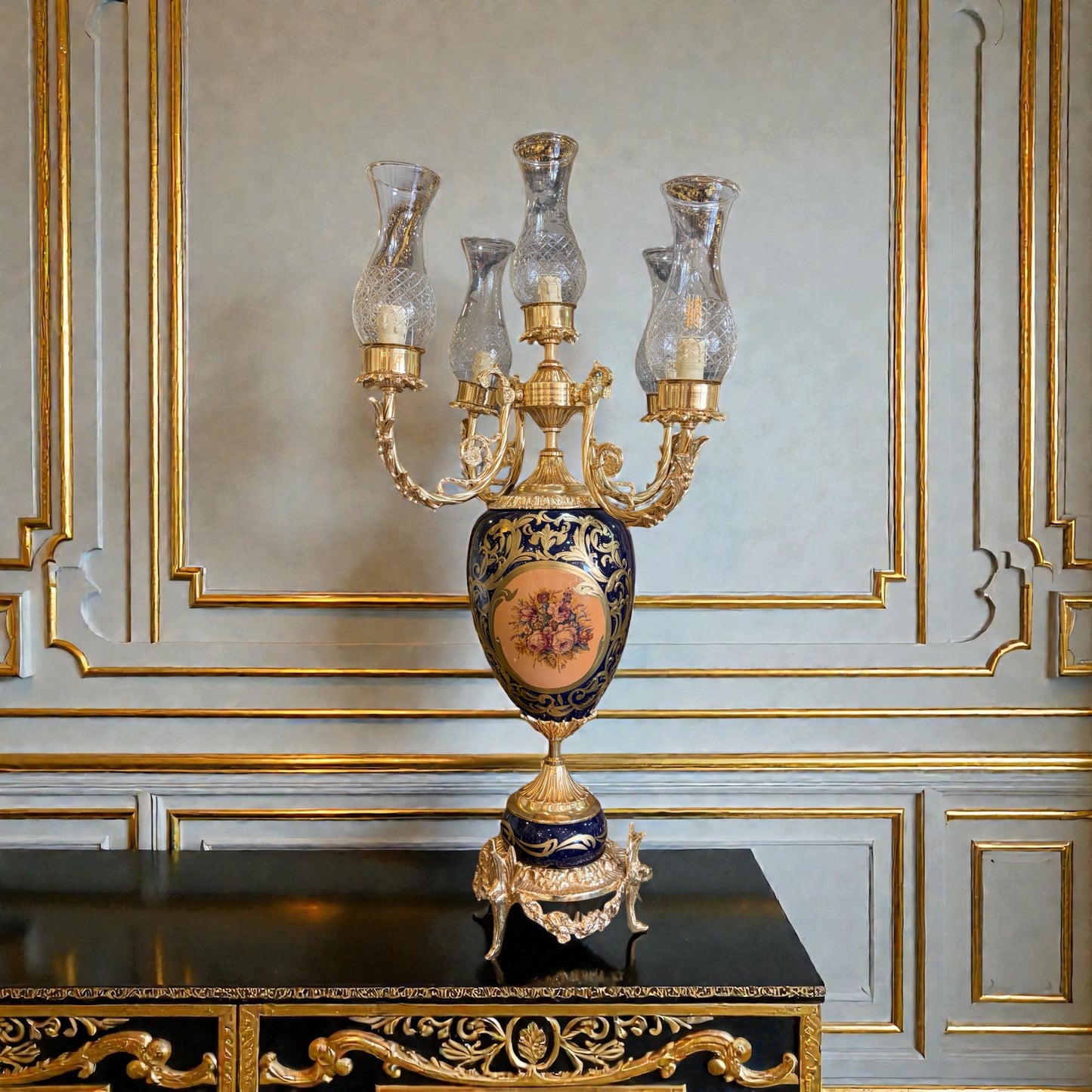 Gold-Plated Porcelain & Brass Table Lamp: The Royal Gilded Standard